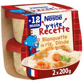 NESTLÉ, P'TITE RECETTE Plat bébé 12+ mois blanquette riz dinde 2x200g