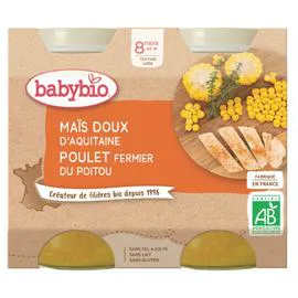 BABYBIO Petit pot bébé dès 8 mois, maïs poulet 2x200g