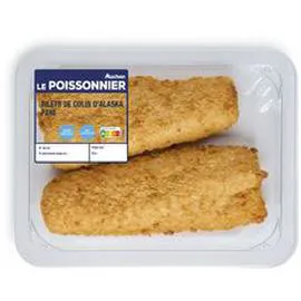 AUCHAN LE POISSONNIER Filet de colin d'Alaska pané MSC 220g