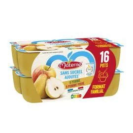 MATERNE Compotes s/sucres ajoutés pomme poire format familial 16x100g