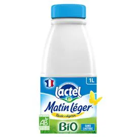 LACTEL, MATIN LÉGER Lait Bio Sans lactose UHT Demi-Ecrémé 1l