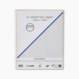 MONOPRIX MAISON 10 Enveloppes Kraft 26X33Cm l'unité