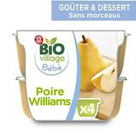 MARQUE REPÈRE, MOTS D'ENFANTS Compote bébé Bio Poire williams - 4 mois 4x100g