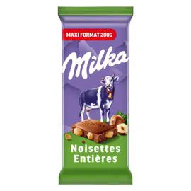 MILKA Chocolat au lait et aux noisettes entières 200g