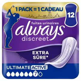 ALWAYS, DISCREET Serviettes Hygiénique Extra Sûre Ultimate Active x12