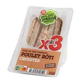 MARQUE REPÈRE, CÔTÉ SNACK Sandwich Club triple Poulet, crudités 230g
