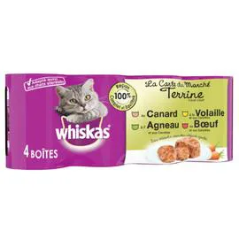 WHISKAS Terrine pour chat adultes aux viandes 4x400g
