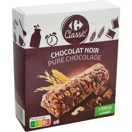 CARREFOUR CLASSIC' Barres 4 céréales chocolat noir 6x21g