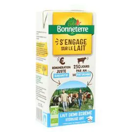 BONNETERRE Lait Demi-Écrémé Bio 1l