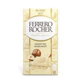 FERRERO, FERRERO ROCHER Tablette chocolat blanc fourrée noisettes 90g