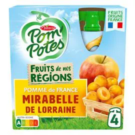 MATERNE, POM'POTES Compote pomme mirabelle s/sucres ajoutés 4x90g