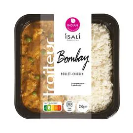 ISALI Plat cuisiné poulet bombay et riz 350g