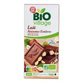 MARQUE REPÈRE, BIO VILLAGE Chocolat au lait Noisettes Bio 200g