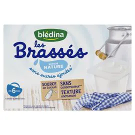 BLÉDINA Dessert lacté bébé dès 6 mois nature sans sucres Les Brassés 6x95g