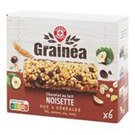  Barres de céréales Gainea Chocolat lait & noisettes 126g