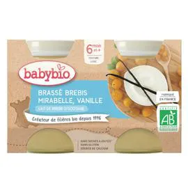 BABYBIO Dessert bébé dès 6 mois, brassé brebis mirabelle vanille Bio 2x130g