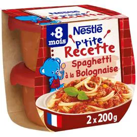 NESTLÉ, P'TITE RECETTE Plat bébé spaghetti Bolognaise - dès 8 mois 2x200g