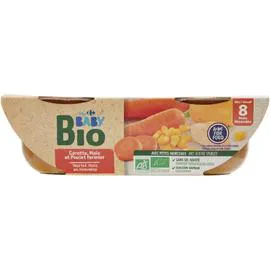 CARREFOUR BABY Plat bébé bio carotte poulet dès 8 mois 2x200g