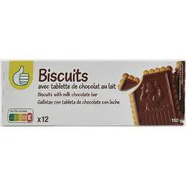 AUCHAN, POUCE Biscuits avec tablette de chocolat au lait 150g