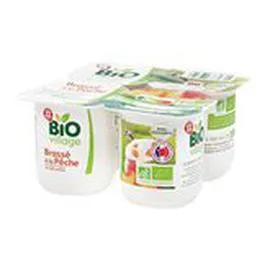 MARQUE REPÈRE, BIO VILLAGE Yaourts Lait entier Bio - Pêche 4x125g