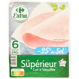 CARREFOUR EXTRA Jambon cuit à l'étouffée sel réduit 6x40g