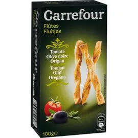 CARREFOUR Biscuits apéritifs flûtes tomate olive noire origan 100g