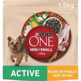 PURINA, ONE Croquettes pour chien active mini poulet riz 1,5kg