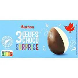 AUCHAN Oeufs surprise au chocolat au lait et chocolat blanc 60g