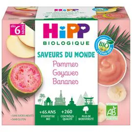 HIPP BIOLOGIQUE Compote bébé dès 6 mois pommes goyaves bananes Bio 4x100g