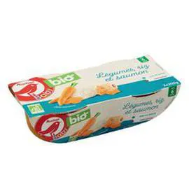 AUCHAN BABY BIO Bol légumes riz et saumon bio dés 6 mois 2x200g