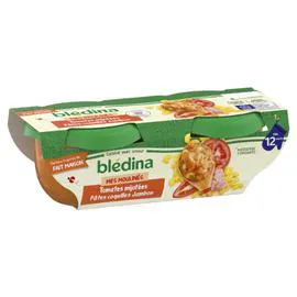 BLÉDINA Plat bébé dès 12 mois tomates mijotées pâtes coquilles jambon 2x200g
