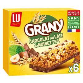 LU, GRANY Barres de céréales au chocolat au lait et aux noisettes 138g