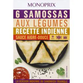 MONOPRIX Samossas aux légumes recette indienne sauce aigre-douce, surgelé 170g