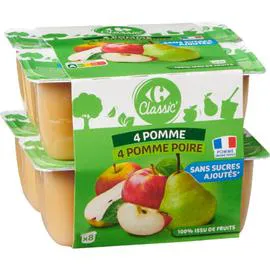 CARREFOUR CLASSIC' Compote pomme pomme poire sans sucres ajoutés 8x100g