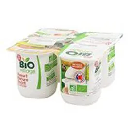 MARQUE REPÈRE, BIO VILLAGE Yaourt nature Bio Sucre de canne 4x125g
