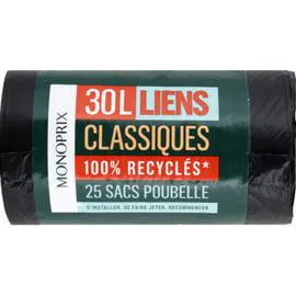 MONOPRIX Sacs poubelle 30L liens classiques l'unité