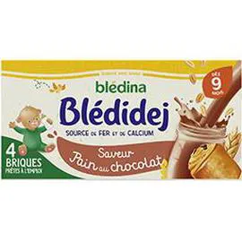 BLÉDINA, BLÉDIDEJ Lait céréales Pain chocolat - dès 9 mois 4x250ml