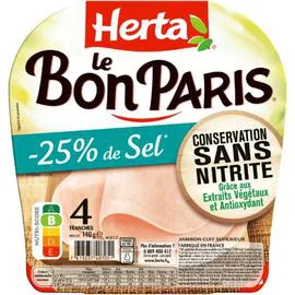 HERTA Jambon blanc sel réduit conservation sans nitrite Le Bon Paris 140g