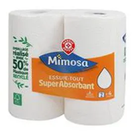 MARQUE REPÈRE, MIMOSA Essuie-tout blanc Super absorbant x2