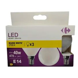 CARREFOUR Ampoule LED E14 Sphérique Blanc-chaud 40W X3 x3
