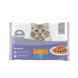 CARREFOUR COMPANINO Pâtée pour chat Sensible en sauce au poulet & thon 340g
