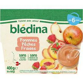 BLÉDINA Purée fruit bébé Pomme pêche fraise - dès 6 mois 4x100g