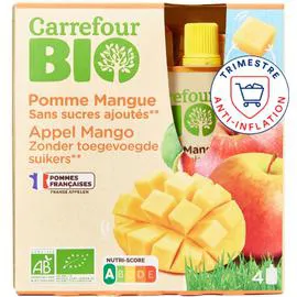 CARREFOUR BIO Compote bio pommes mangues s/s ajoutés 4x90g