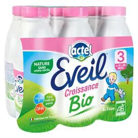 LACTEL, EVEIL Lait bébé liquide de 10 mois à 3 ans nature Bio 6x1l
