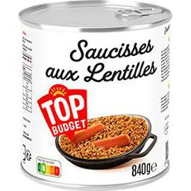 TOP BUDGET Saucisses aux lentilles 840g