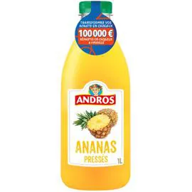 ANDROS Jus d'ananas pressés 100% pur jus sans sucres ajoutés 1l