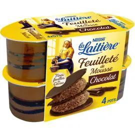 NESTLÉ, LA LAITIÈRE Mousse chocolat avec fines feuilles de cacao 4x57g
