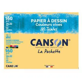 CANSON Papier À Dessin Couleurs, Mi Teintes Vives, 24X32Cm, 12 Feuilles, 160Gr/M² l'unité