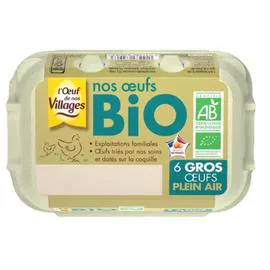 L'OEUF DE NOS VILLAGES Oeufs Bio de Plein Air Calibre Gros x6