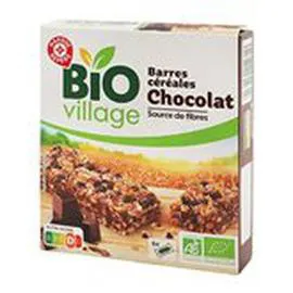 MARQUE REPÈRE, BIO VILLAGE Barres céréales Bio Chocolat noir x6 125g
